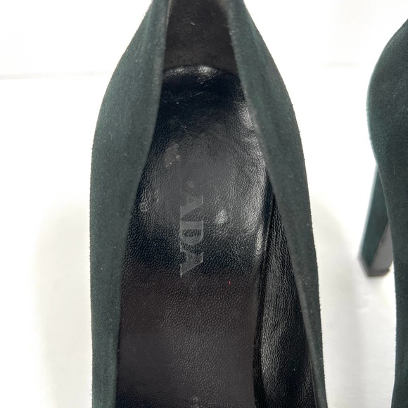 PRADA Shoes Womens 37 Green Calzature Donna Suede Comma Heel Almond Toe Pump - Picture 8 of 10